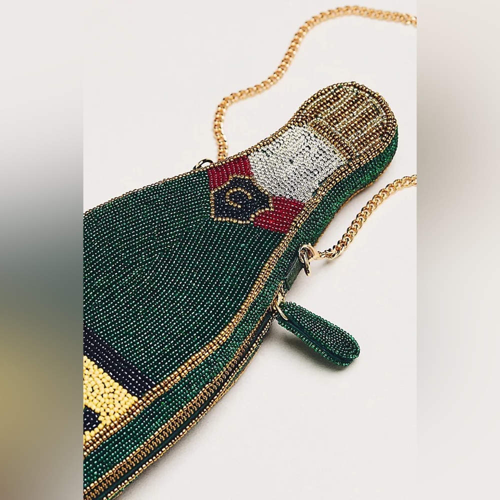 Anthropologie Beaded Icon Champagne Bottle Crossbody Bag - Picture 2 of 5